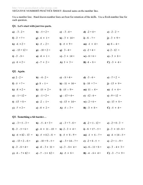 Introduction To Negative Numbers Worksheets