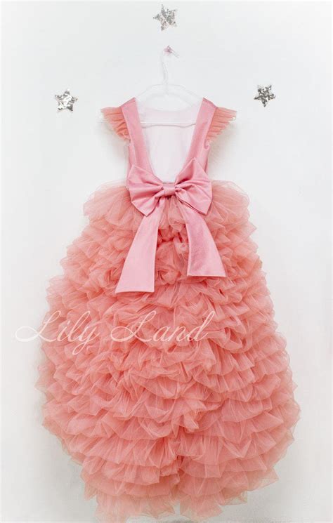 Pageant Girls Dress Coral Flower Girl Birthday Party Dress For Etsy