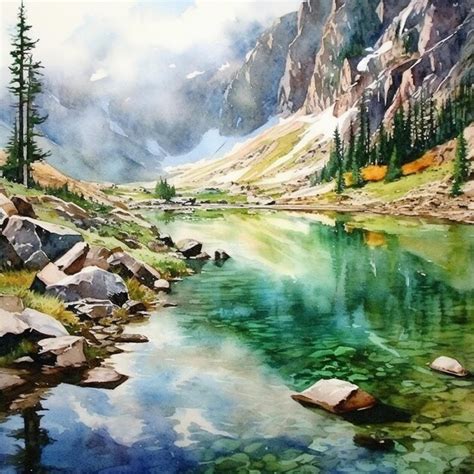 Premium AI Image Watercolor Painting Of A Mountain Stream