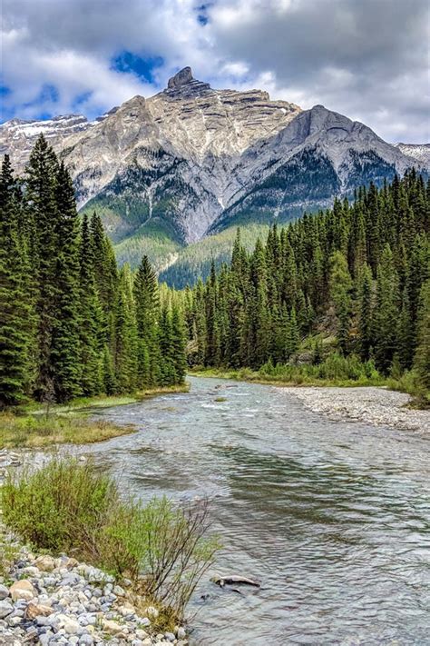 Wallpaper Canada Albert Stones Clouds River Trees Mountains