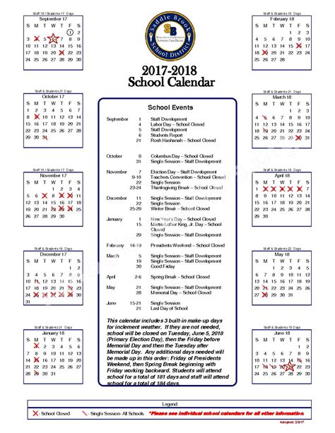 2017 2018 District Calendar Saddle Brook School District Saddle