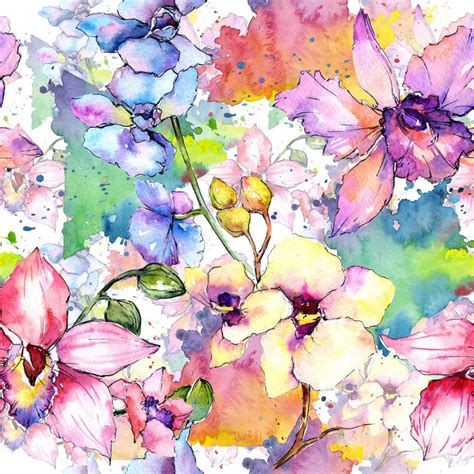 Watercolor Wildflower Orchid Fabric