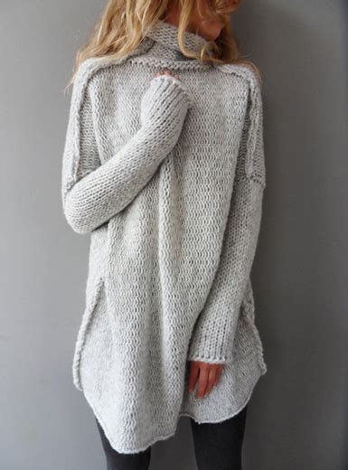 Womens Oversized Batwing Sleeved Knit Sweater Gray