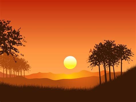 Free Vector Man Stood On Mountain Landscape At Sunset