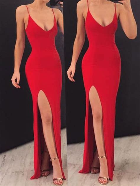 Sexy Tight Side Slit Bodycon Red Evening Dress Prom Dressgdc1259