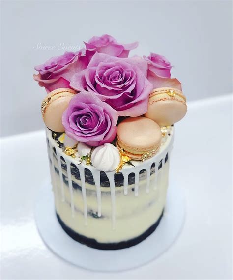 Semi Naked Drip Cake With Fresh Roses And Macarons Soiree My Xxx Hot Girl
