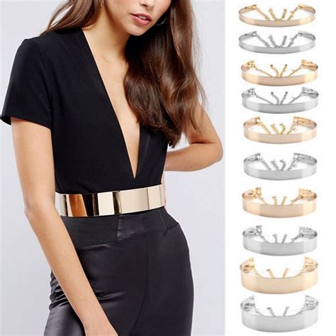 Fashion Lady Gold Silver Belts For Women Elastic Bling Metal Waist Belt
