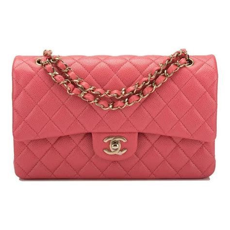 Chanel Pink Shiny Quilted Caviar Medium Classic Double Flap Bag Chanel
