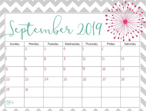 Free Printable September 2019 Calendar With Notes Magic Calendar 2019