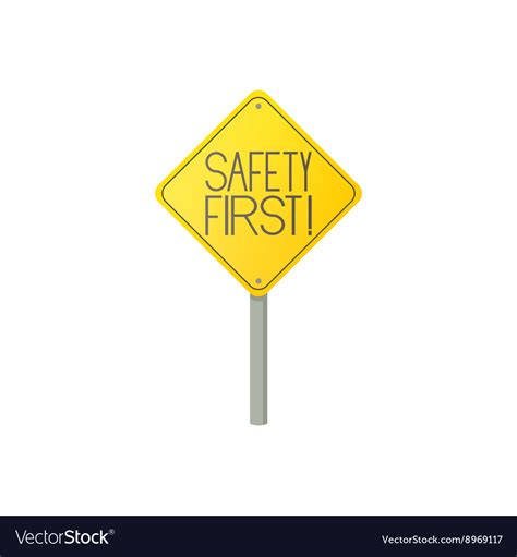 Safety First Road Sign Icon Cartoon Style Vector Image