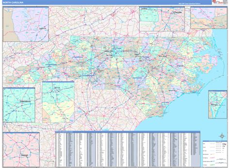 North Carolina Wall Map Color Cast Style By Marketmaps Mapsales