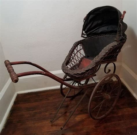 Antique S Victorian Ornate Baby Doll Wicker Carriage Stroller Push Pram Carriage Stroller