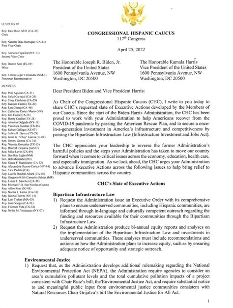 Congressional Hispanic Caucus Letter To Biden Administration On