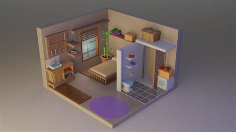 3d Model Isometric Lowpoly Room Vr Ar Low Poly Cgtrader