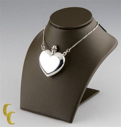 Sterling Silver Heart Shaped Perfume Bottle Pendant W Funnel And Chain
