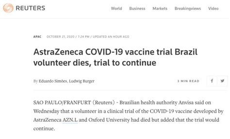 Nem utal arra tudományos adat, hogy az oltás vérrögképződést okozna. Meghalt az AstraZeneca oltás tesztelése alatt egy brazil önkéntes | Hogyan vitatkozz a hívőkkel ...