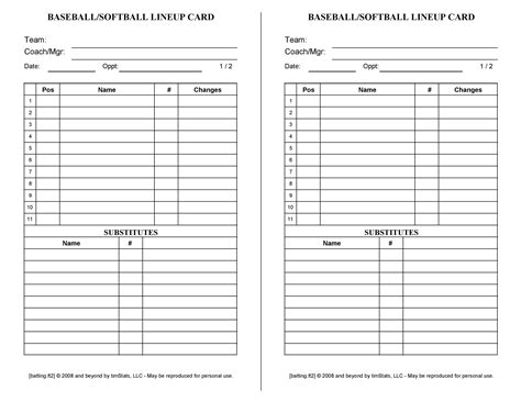 Free Printable Baseball Lineup Cards Printable Word Searches