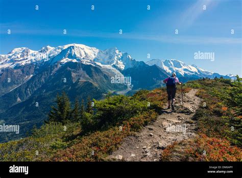 Mont Blanc Mountain Range Seen From Le Prarion Stock Photo Alamy