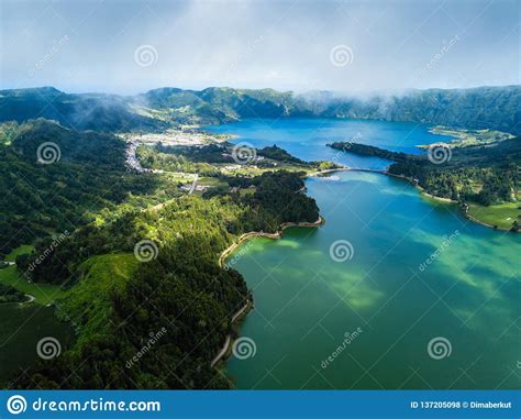 View Of The Lakes In Sete Cidades Volcanic Craters On San Miguel Island