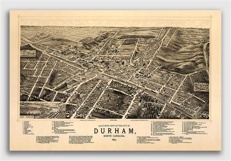 Durham North Carolina 1891 Historic Panoramic Town Map 24x36 Ebay