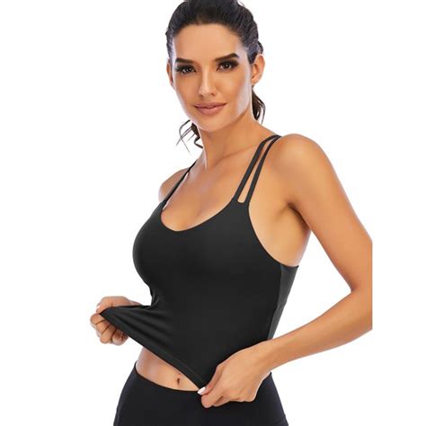 Classic Womens Longline Sports Bra Padded Yoga Workout Crop Tank Tops Strappy Camisole Fitness