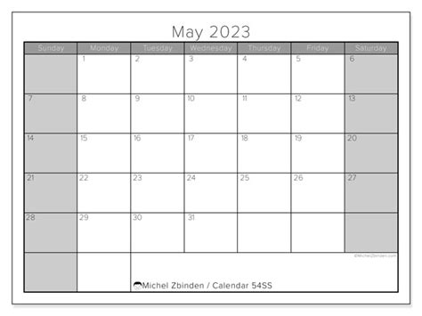 May 2023 Printable Calendar “54ss” Michel Zbinden Za