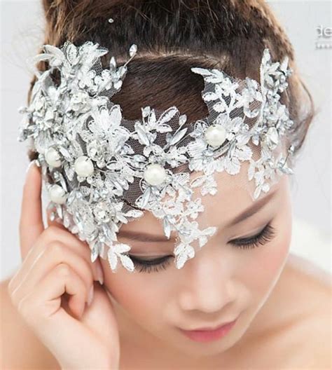 Bridal Wedding Forehead Rhinestone Crystal Tiara Hair Headband Lace