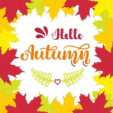 Square Frame Of Colorful Autumn Maple Leaves And Hand Written Lettering