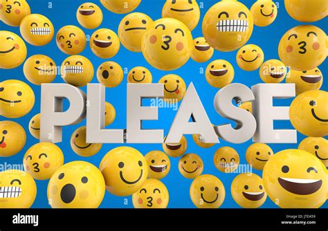 Set Of Emoji Emoticon Character Faces With The Word Please 3d