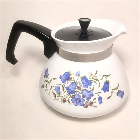 Corning Ware Blue Bell Canterbury Teapot 6 Cup Stove Top Tea Coffee Pot