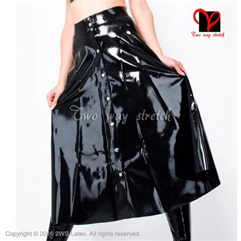 Buy Sexy Black Latex Skirt Full Button Front Rubber