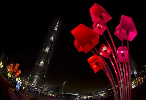 Light Sculptures On The Park Grounds Surrounding The Burj Khalifa Tower