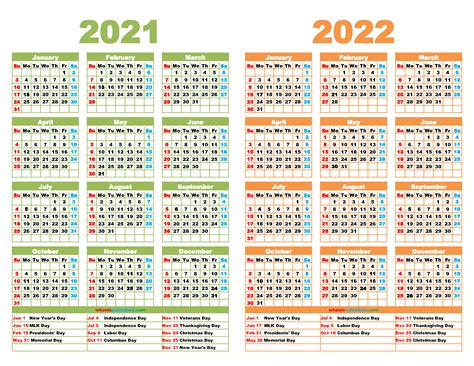 2021 And 2022 Calendar Printable Free 12 Templates