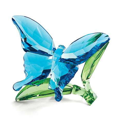 Swarovski Crystal Butterfly On Leaves Blue And Green Crystal Figurine