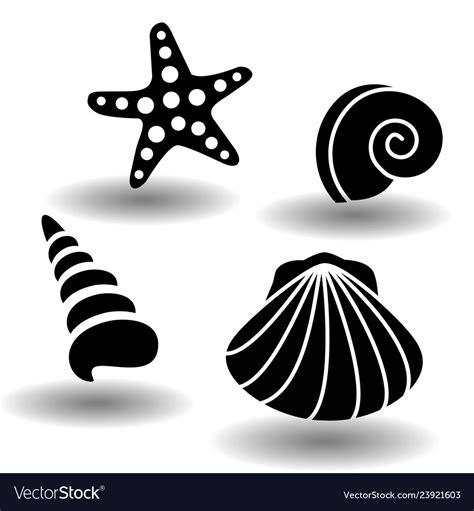 Black Sea Shells Icon Set Collection Seashell Vector Image