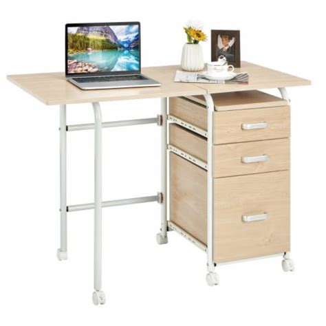 Gymax Folding Computer Laptop Desk Wheeled Home Office Furniture With 3