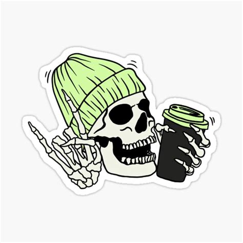 Coffee Drinking Skeleton With Beanie Sticker For Sale By Ninjakandy