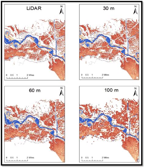 15 Flood Maps Generated From Different Resolution Dems For Brazos River