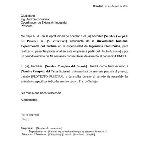 Modelo Carta De Solicitud De Pasantes A Universidad Compartir Cartas