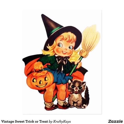 Vintage Sweet Trick Or Treat Postcard Zazzle Vintage Halloween Vintage Halloween Printables