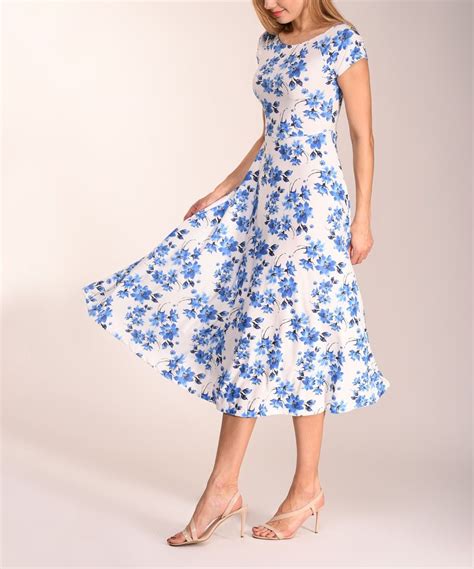 Take A Look At This Blue And White Floral Fit And Flare Dress Women