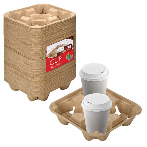 4 Cup Disposable Coffee Tray 75 Count Biodegradable And Compostable