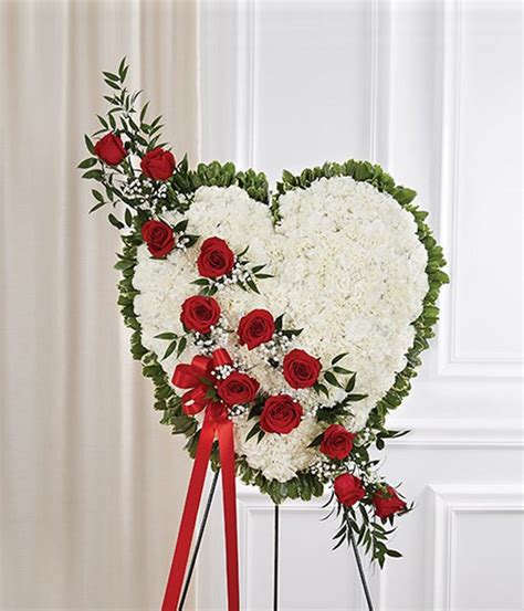 White Flowers And Red Roses Standing Heart At From You Flowers