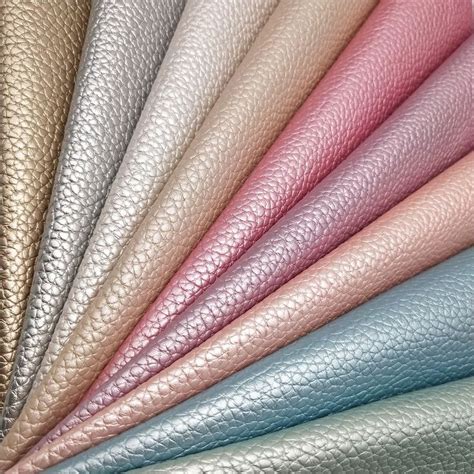 Pearlized Synthetic Leather Fabric With Embossed Litchi Grain Faux