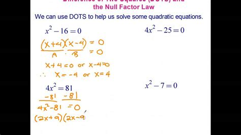 Solving Quadratic Equations Using the Difference of Two Squares (DOTS ...