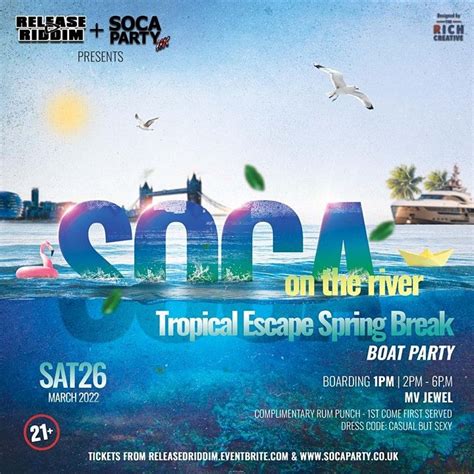 Soca On The River Tropical Spring Break Boat Party Blackfriars Pier London En March 26 2022