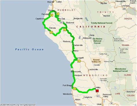 Hwy 1 Northern California Map Californias Avenue Of The Giants And