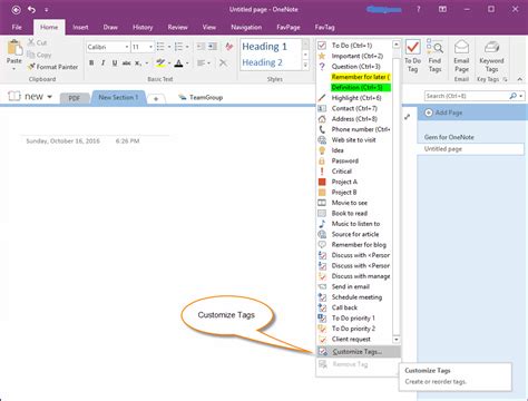 How To Create And Customize Tag In Onenote Office Onenote Gem Add Ins