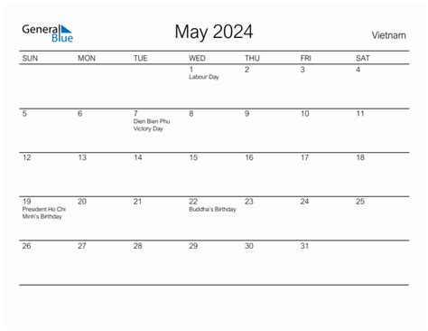 May 2024 Monthly Calendar With Vietnam Holidays