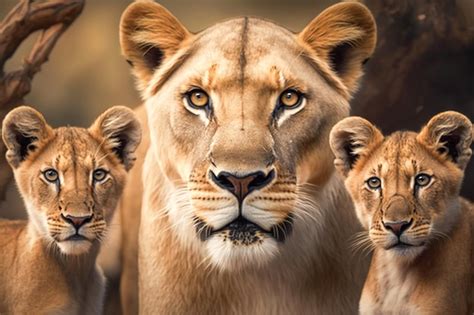 Premium Ai Image A Lioness With Her Cubs In The Wild